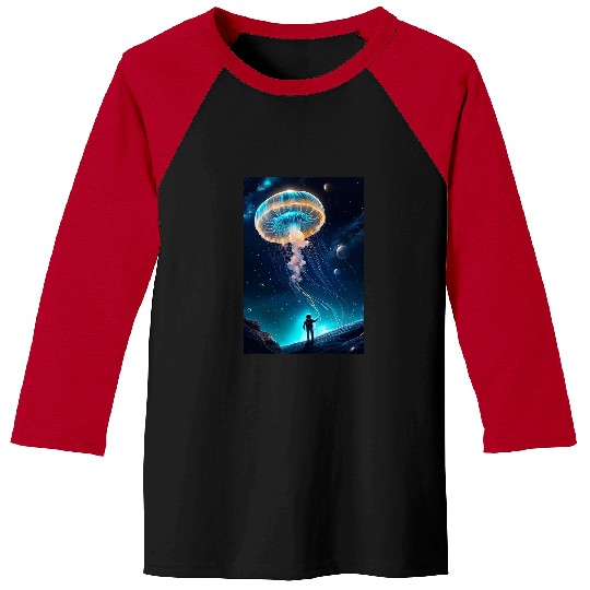 Trippy Astronaut Jellyfish Cosmic Space Aquarium Graphic Baseball Tees