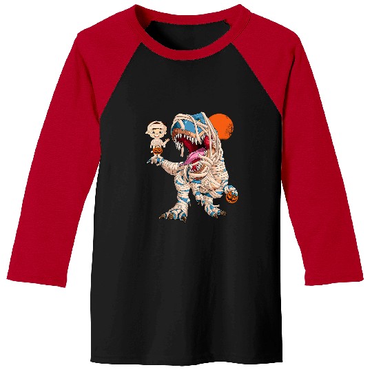 Dinosaur Pet Boy Ridding Dinosaur Mummy Pumpkin Trex Halloween Kids Baseball Tees