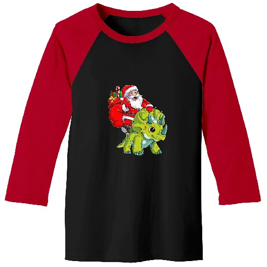 Dinosaur Pet Santa Riding Triceratops Dinosaur Christmas Boys xmass Squad1 Baseball Tees