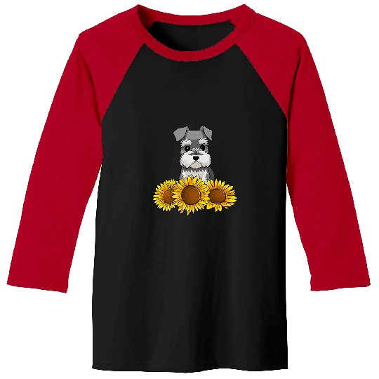 Miniature Schnauzer Dog Sunflower Graphic for Women Floral Baseball Tees