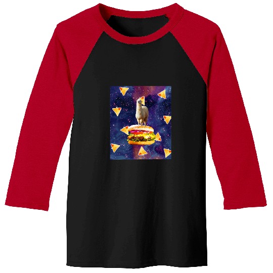 Llama Pet Space Llama Riding Burger With Nachos Baseball Tees