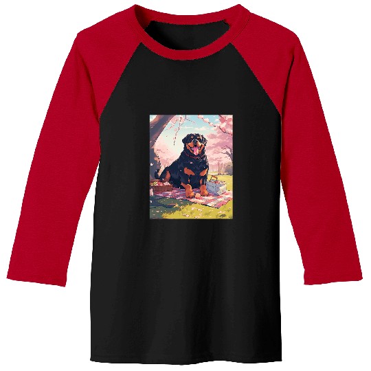 Rottweiler Cherry Blossom Funny Dog Picnic Baseball Tees