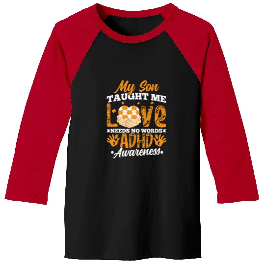 ADHD Ribbon Love Needs No Words ADHD Awareness Orange Ribbon Graphic Baseball Tees
