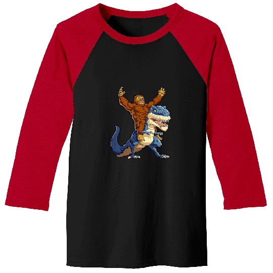 Dinosaur Pet Bigfoot Riding Dinosaur T rexs Funny Men Boys Sasquatch Lover Baseball Tees