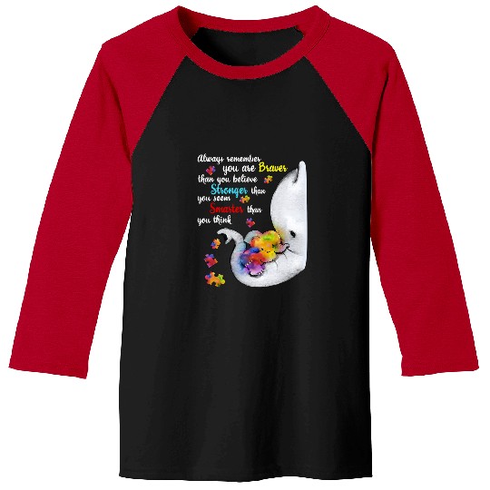 Elephant Mammal Autistic Brave Stronger Smarter Elephant Autism Awareness Kid Mom Dad Baseball Tees