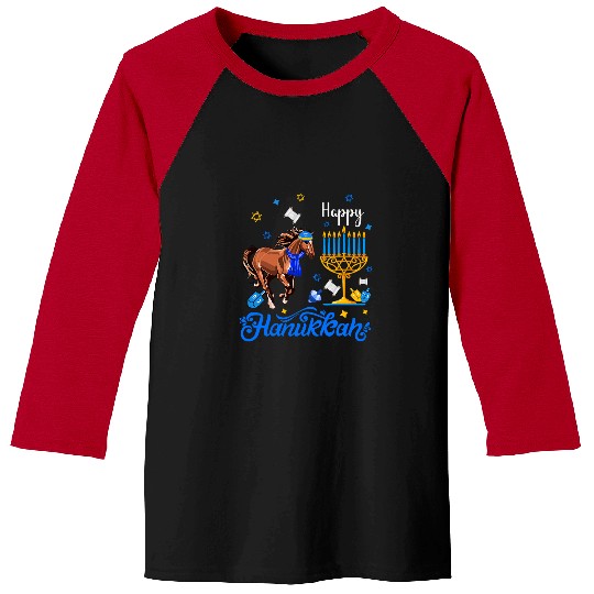 Horse Pet Happy Hanukkah Horse Wearing Jewish Hat Menorah Farmer Lover Baseball Tees