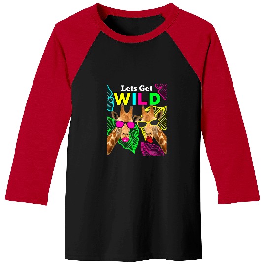 Giraffe Pet Lets Get Wild Zoo Animals Safari Party Giraffes With Glasses Baseball Tees