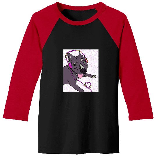 Pitbull Pet Wednesday Pitbull with Headphones Baseball Tees