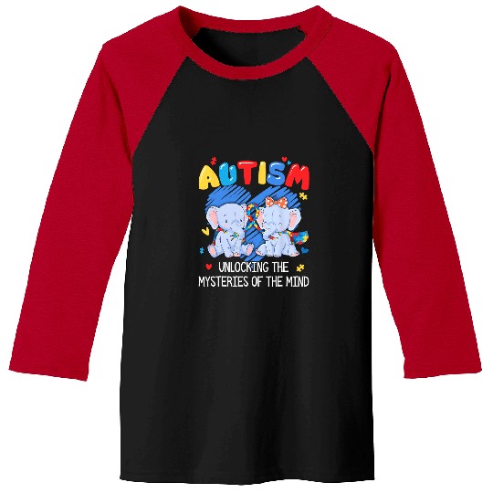 Elephant Mammal Autistic Design Unlocking Mysteries Of Mind Autism Elephant Twins Kid Baseball Tees