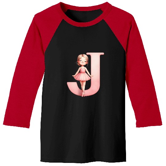Monogram Letter J Pink Ballerina Girl Ballet Dance Baseball Tees
