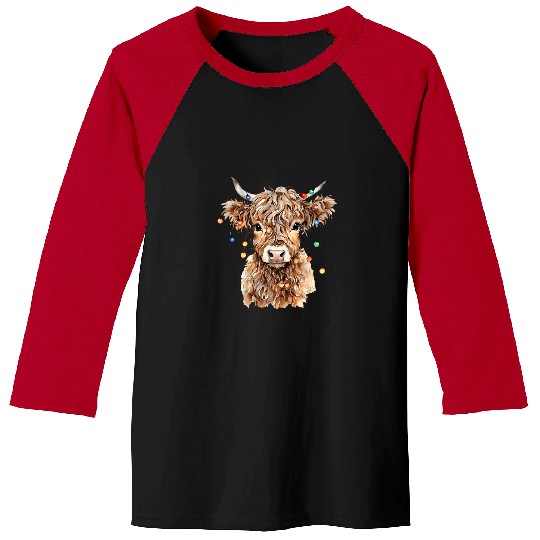 Cute Highland Cow Christmas Funny Farmer xmass Cow Baseball Tees