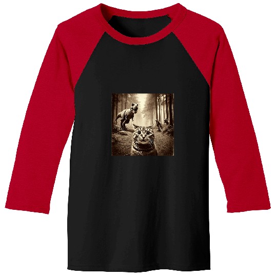 Dinosaur Pet Funny Last Selfie Of Cat Before TRex Attack Hilarious Cat Baseball Tees