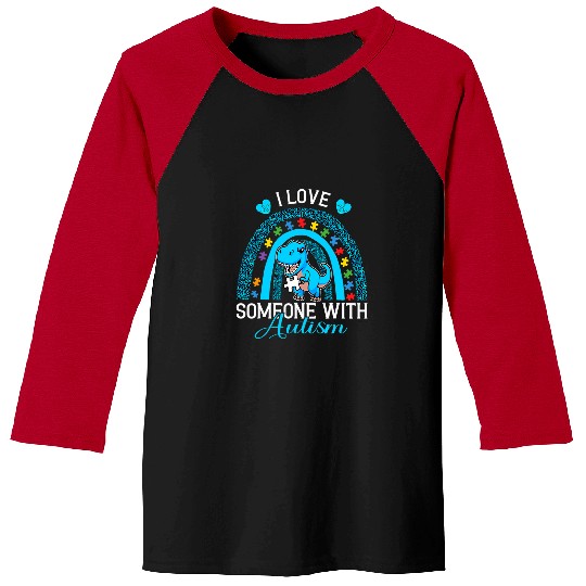 Autism Puzzle Dino I Love Someone with Autism Rainbow Baseball Tees