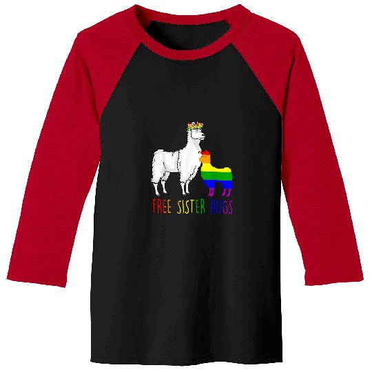 Llama Pet frees Sister Hugs Llama Funny Lgbt Gay Pride Rainbow Baseball Tees