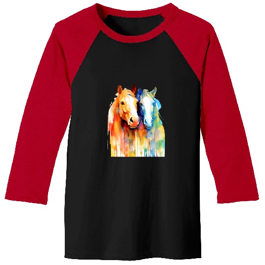Horse Pet Miniature Horses Mini Horse Watercolor Splash Equestrian 4 Baseball Tees