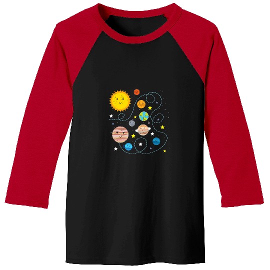 Solar System Space Planets Astronaut Science Distressed Baseball Tees