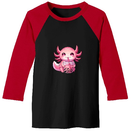 Axolotls Pet Boba Tea Kawaii Axolotls Bubble Milk Tea Anime Manga Baseball Tees