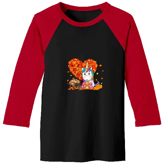 Unicorn Pet Autumn Tree Fall Leaves Unicorn Lover Thanksgiving 80 Baseball Tees