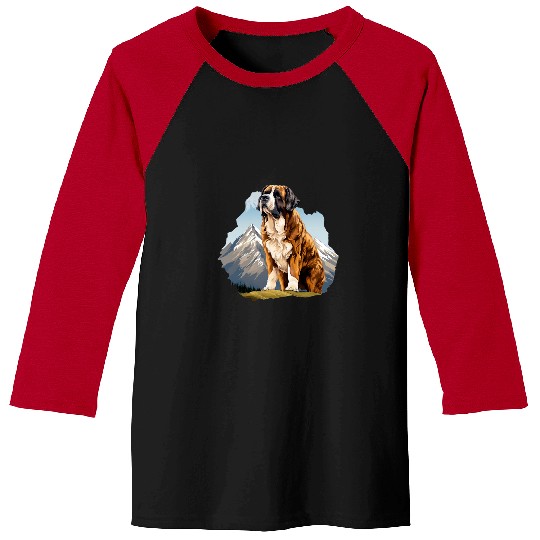 Saint Bernard Dog In Front Of A Mountain St Bernard Dog 4 Baseball Tees