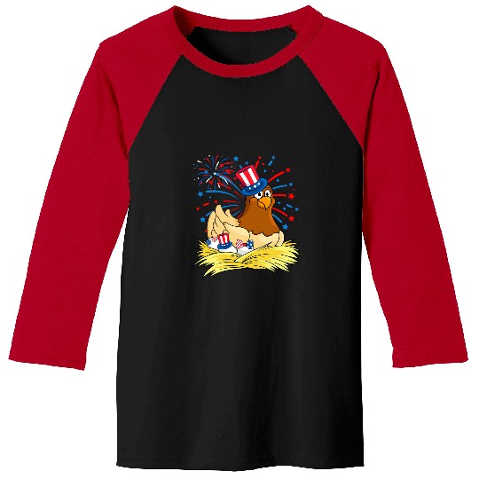 Chicken Pet Fireworks 4th Of July USA Chicken Mom American Farmer Funny Baseball Tees