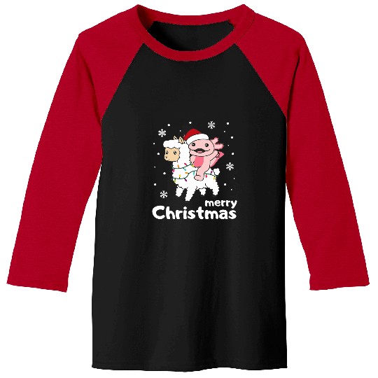 Axolotls Pet Llama Alpaca Merry Christmas Llamas With Axolotls Baseball Tees