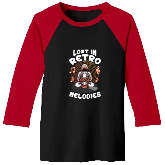 Lost In Retro Melodies Astronaut Meditates Vinyl Record Art Baseball Tees