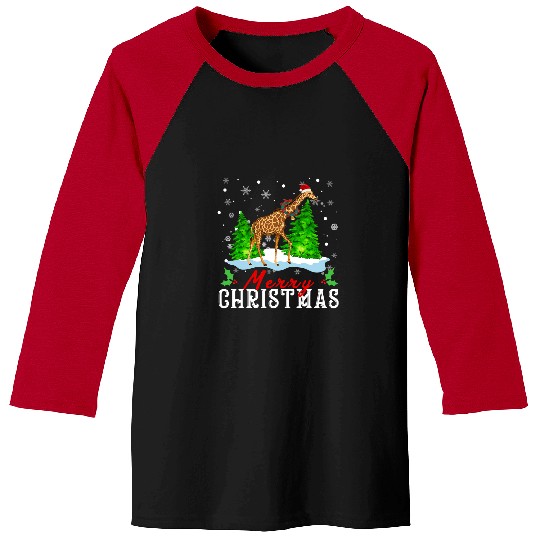 Giraffe Pet Christmas Light Pajama Group Christmas Baseball Tees