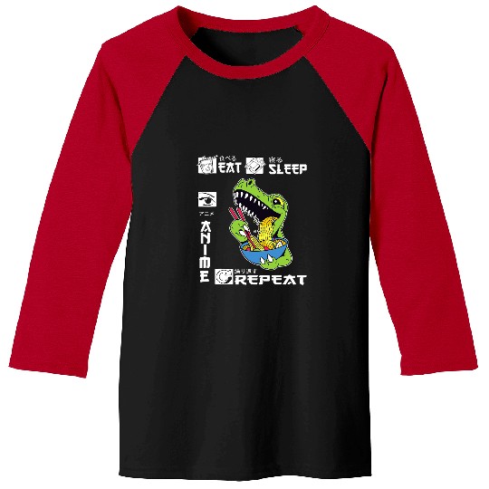Dinosaur Pet Eat Sleep Anime Repeat Trex Dinosaur Eating Ramen Japanese Baseball Tees