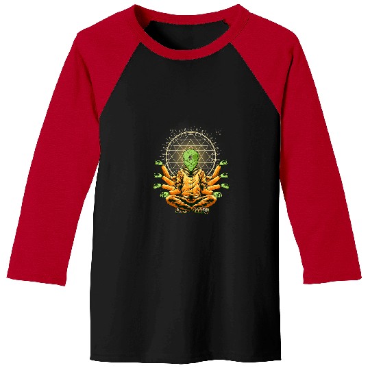 Aliens UFO Meditating Alien Yoga Buddha With Sacred Geometry Baseball Tees
