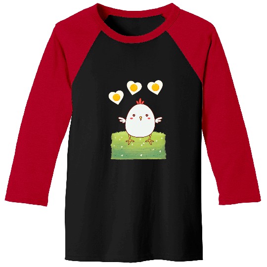 Chicken Pet Lover Design with Fried Egg Hearts 0 Baseball Tees