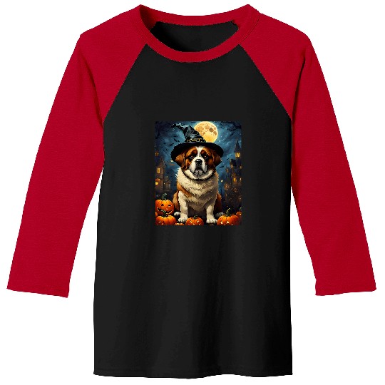 Aesthetic Halloween Saint Bernard Dog Witch Pumpkin Custom Baseball Tees