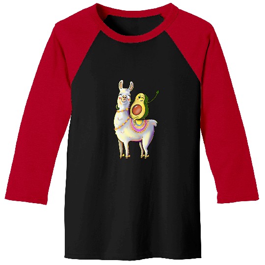 Llama Pet Funny Avocado Riding on a Llama Alpaca Animal Baseball Tees