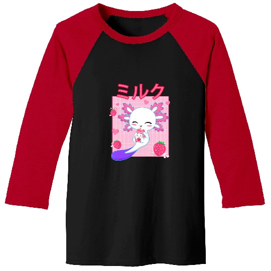 Axolotls Pet Strawberry Milk Carton Pink Kawaii Japanese Anime Baseball Tees