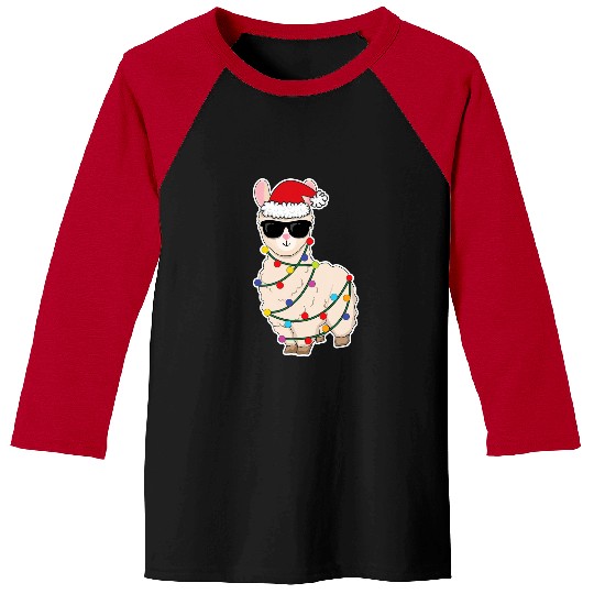Llama Pet Christmas Lights Llama Cute Alpaca December Christmas Baseball Tees