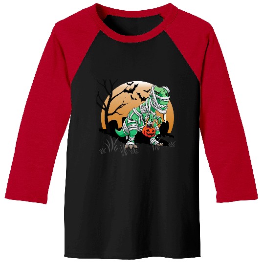 Dinosaur Pet Halloween Dinosaur T rexs Mummy in Cemetery Trick or Treat Baseball Tees