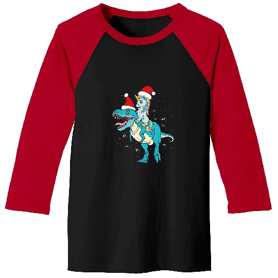 Unicorn Pet Pony Christmas Trex Santa Unicorn Riding Christmas Dinosaur 0 Baseball Tees
