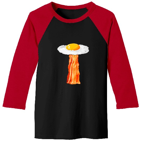 Aliens UFO Egg and Bacon Alien Flying Saucer Eggstraterrestrial Baseball Tees