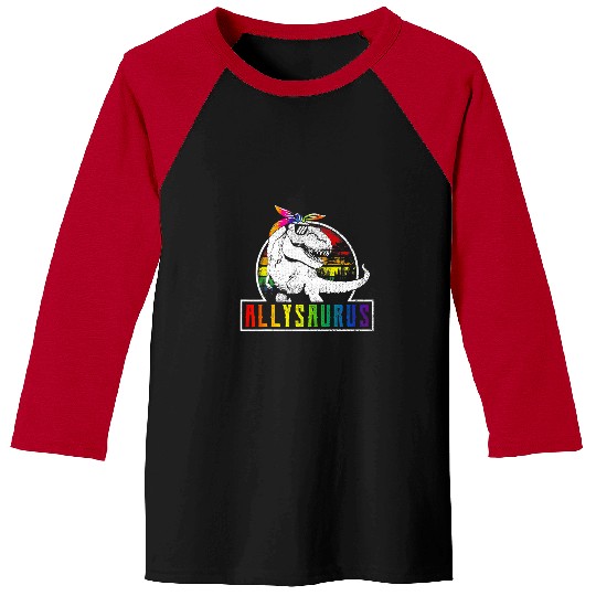 Dinosaur Pet LGBT Retro Allysaurus Rainbow Dinosaur T rexs LGBT Gay Les Pride Baseball Tees