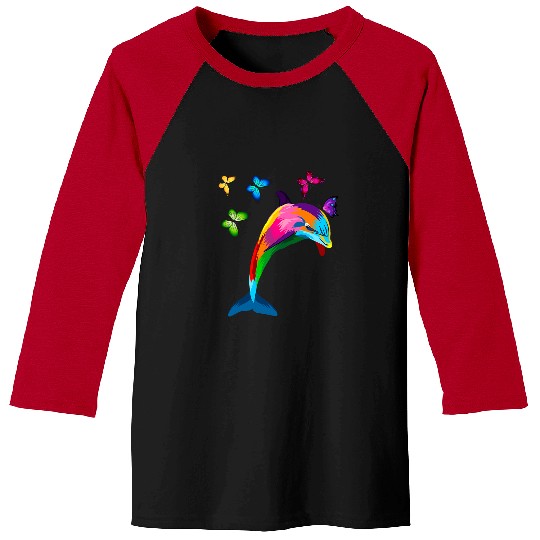 Dolphin Pet Gift colored dolphin colorful dolphin butterflies Baseball Tees