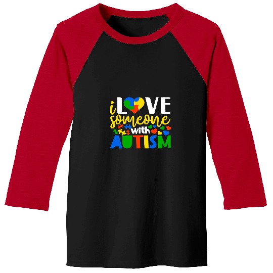 Autism Puzzle I love someone with autism Autism Awareness Mom Kids Baseball Tees