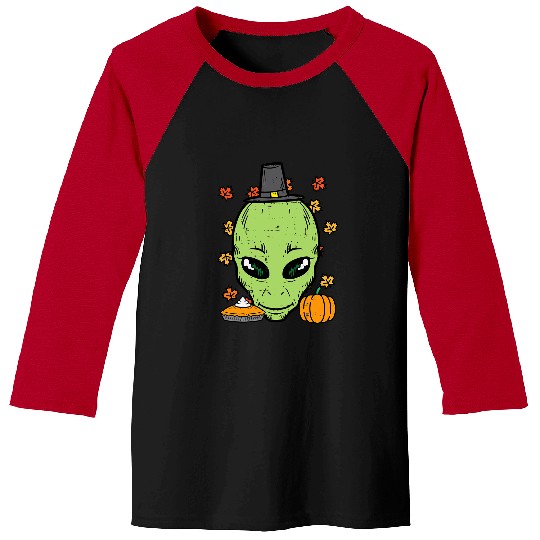 Aliens UFO Thanksgiving Alien Pilgrim Funny Fall Autumn ET UFO Space Baseball Tees