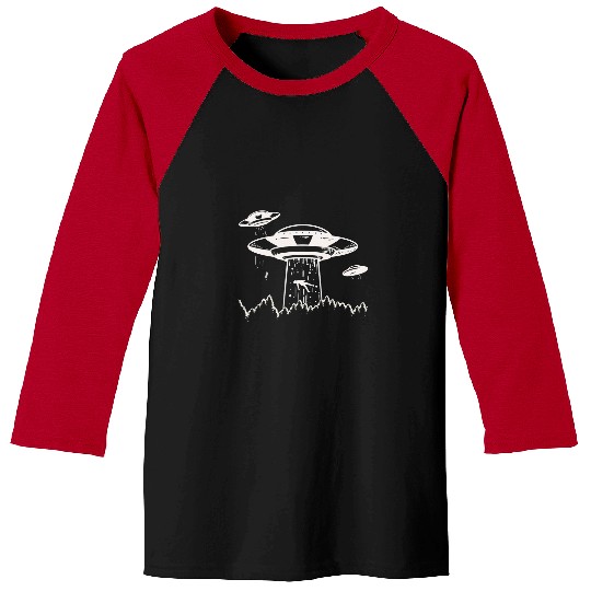 Aliens UFO Modern UFO Alien Abduction Funny Forest Art Design Baseball Tees