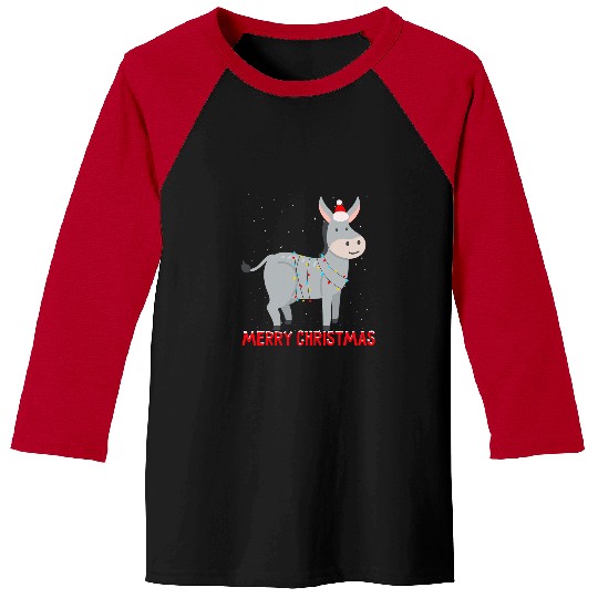 Donkey Pet Christmas Tree Lights Xmas Holidays Baseball Tees