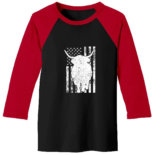 Cow Pet American Flag Scottish Highland Cow For Cattle Farmer 038 Baseball Tees