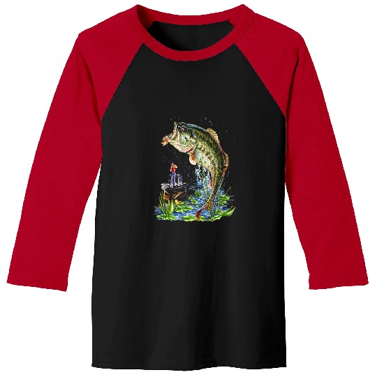 Fishing Fun Graphic graphic Large Mouth Bass Fish Baseball Tees