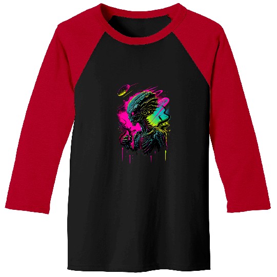 Aliens UFO Synthwave Retrowave Alien Colorful Graphic 21 Baseball Tees