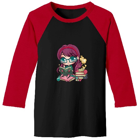 Book Fun Anime Girl Book Manga Reader Chibi Japanese Otaku Auroracore Baseball Tees