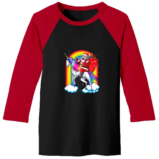 Unicorn Pet Santa Claus Riding Unicorn Rainbow Christmas Kids Women 8 Baseball Tees