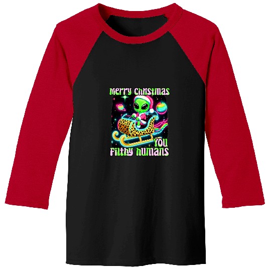 Aliens UFO Funny alien Christmas xmass women cute ufo sleigh aliens tee Baseball Tees