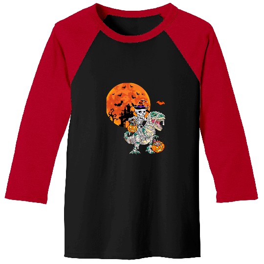 Dinosaur Pet Skull Riding Mummy Dinosaur T rexs Halloween Funny Pumpkin 2 Baseball Tees